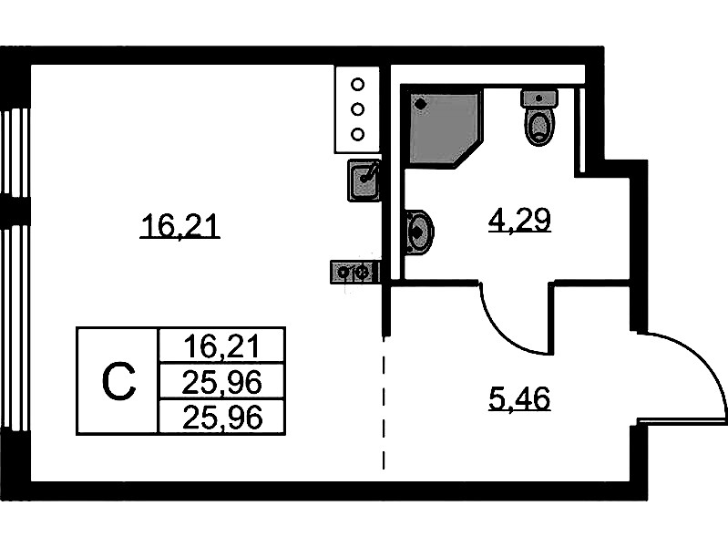 Квартира студия 25.96 м², 9/11 эт., ЖК «Новое Колпино»